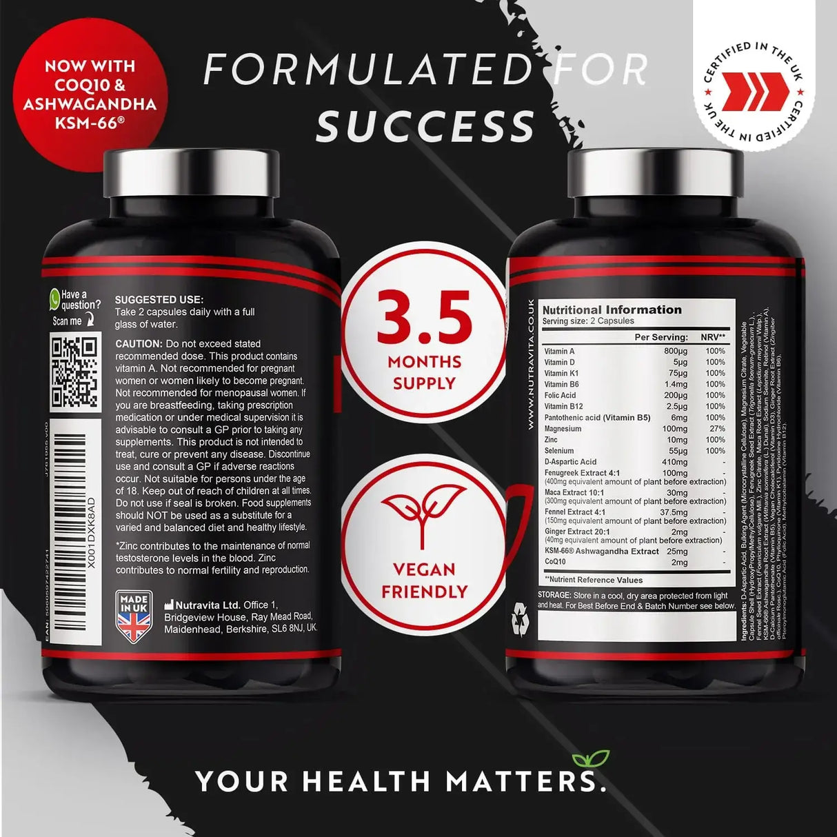 TESTOMAX™ 2.0 /210 kapsúl, 105 dní/ s Ashwagandha KSM 66®, CoQ10 a koreňom Maca <tc>Nutravita</tc>