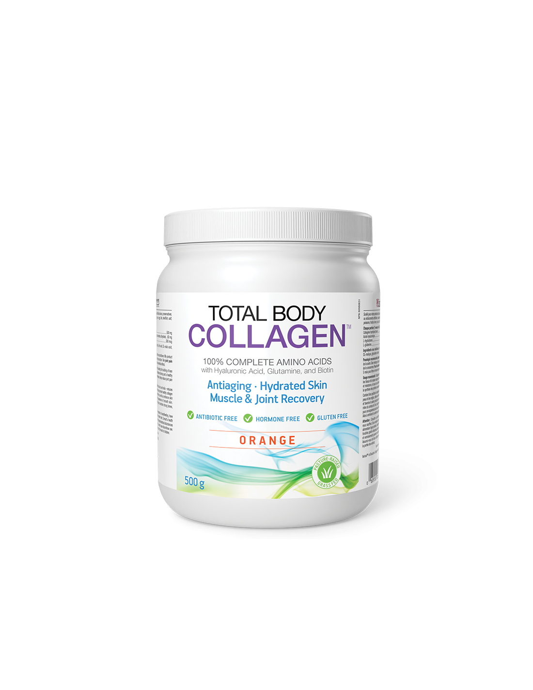 Hydrolyzovaný hovädzí kolagén s kyselinou hyalurónovou, glutamínom a biotínom - Total Body Collagen, 500 g prášok, pomarančová príchuť <tc>Natural Factors</tc>