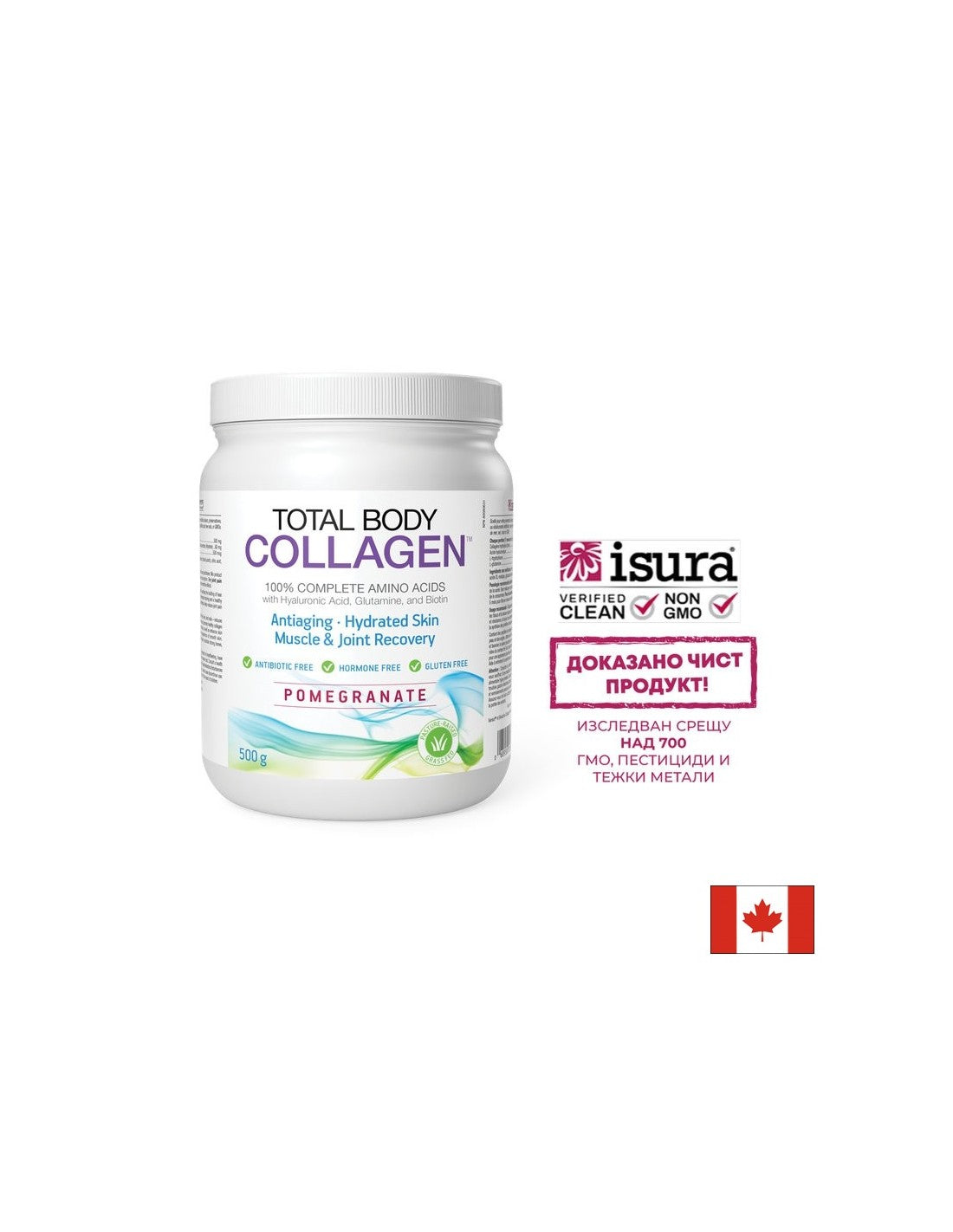 Hydrolyzovaný hovädzí kolagén s kyselinou hyalurónovou, glutamínom a biotínom - Total Body Collagen, 500 g prášok, príchuť granátové jablko <tc>Natural Factors</tc>
