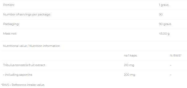 Tribulus Terrestris 210 mg - 90 kapsúl