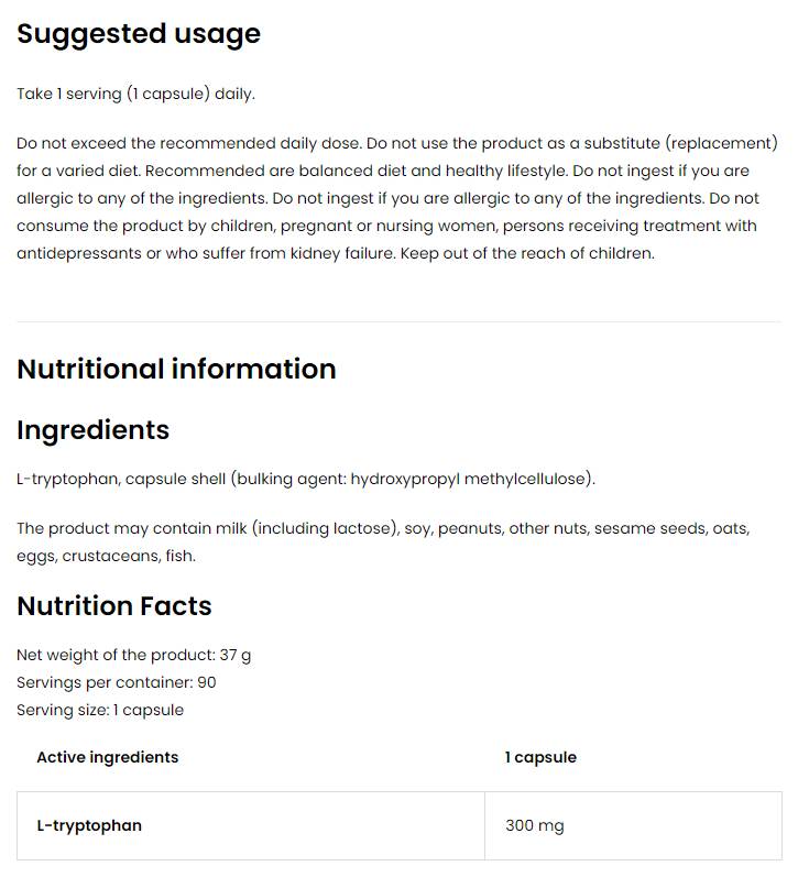 Tryptofan 300 mg / vege 90 kapsúl
