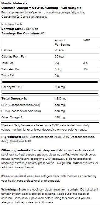 Ultimate Omega 1280 mg + Coq10 - 120 gélových kapsúl