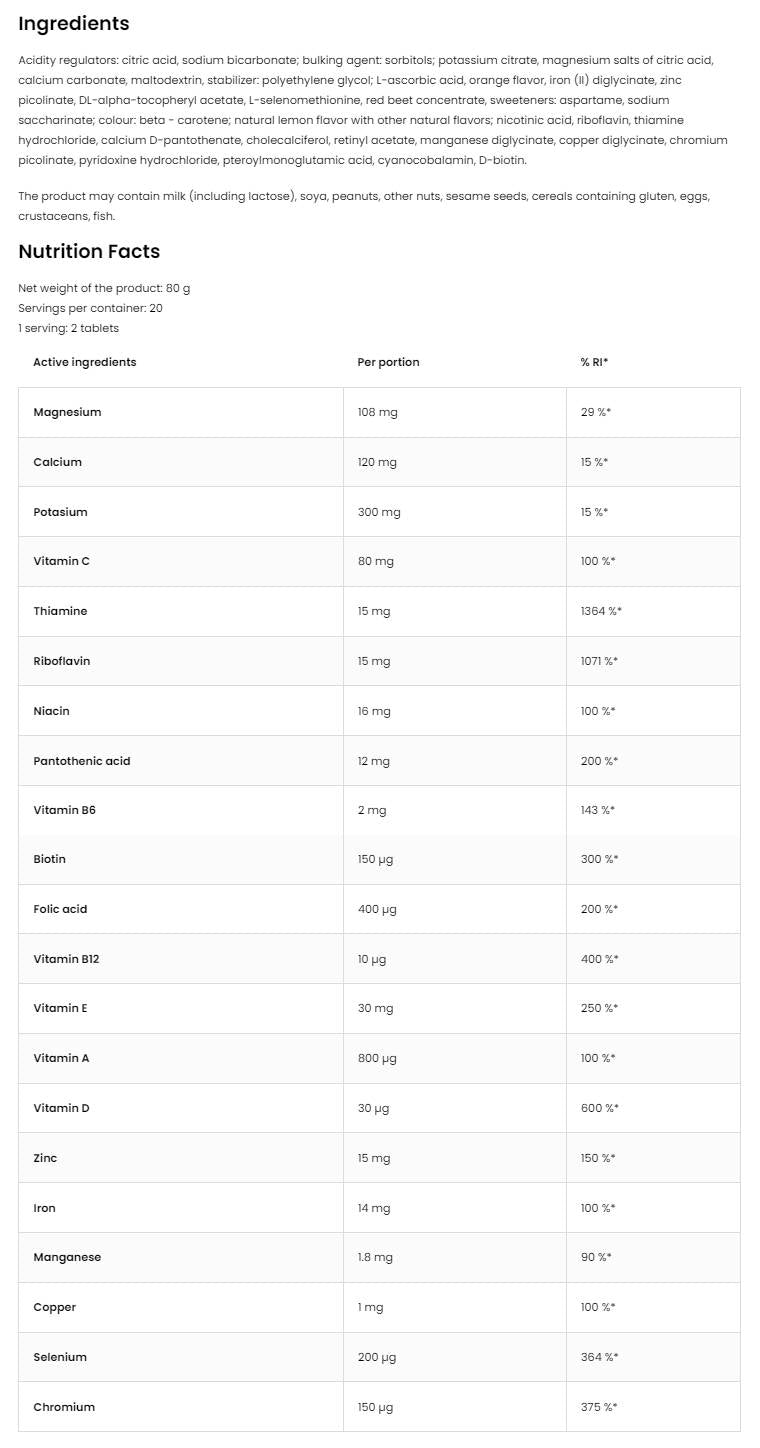 Vitaandminerals Šumivé vitamíny a minerály 20 rozpustných tabliet