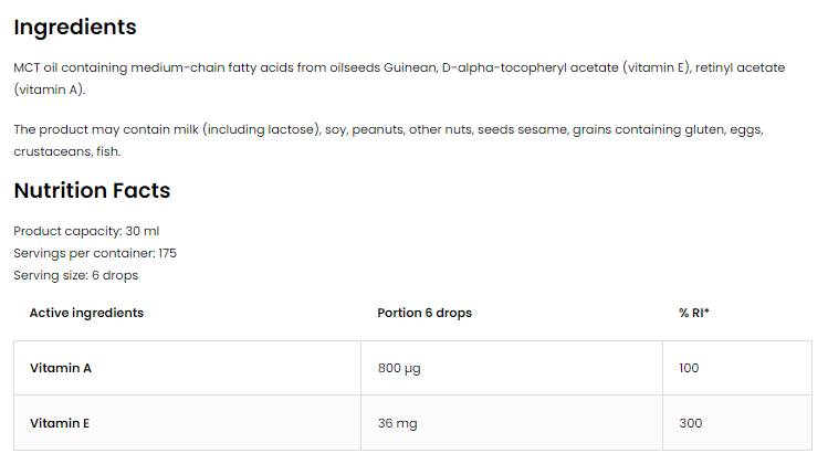 Vitamín A + E klesá 30 ml