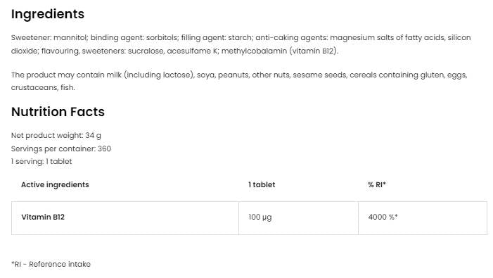 Vitamín B12 metylkobalamín | Pastilky 360 sublingválnych tabliet