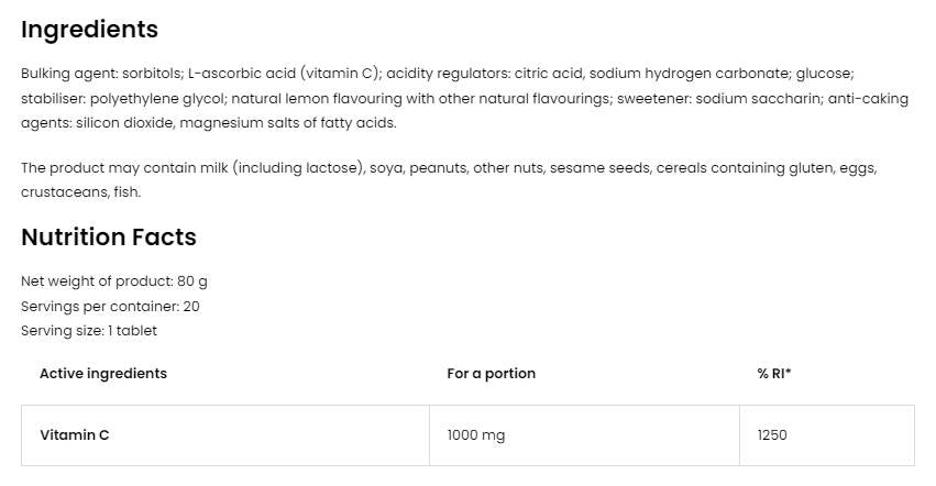 Vitamín C 1000 mg / Šumivo 20 rozpustných tabliet