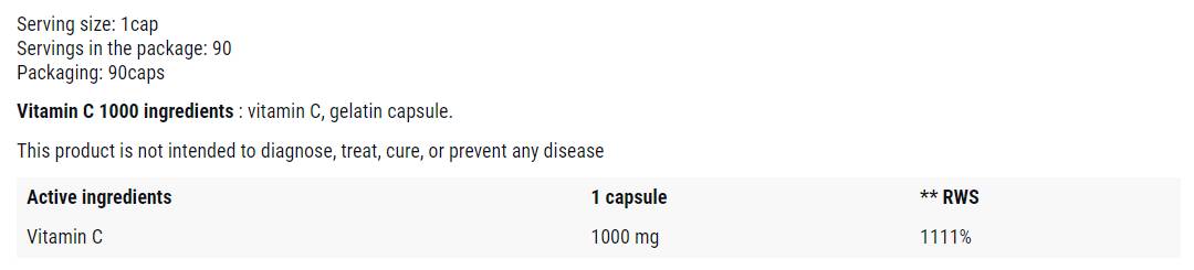 Vitamín C 1000 mg | Podpora imunitného zdravia - 90 kapsúl