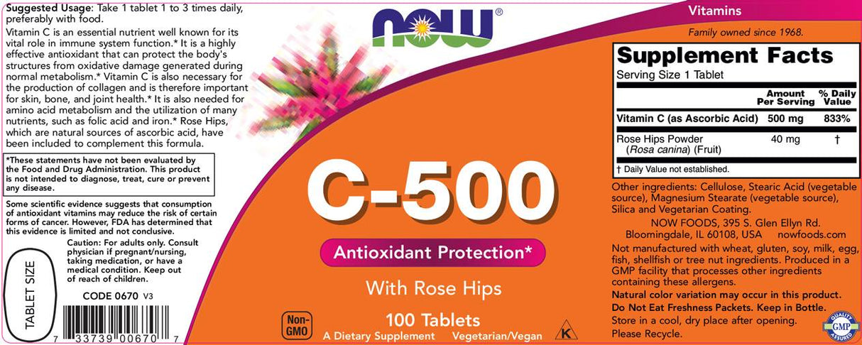 Vitamín C -500 s ružovými bokmi - 100 tabliet