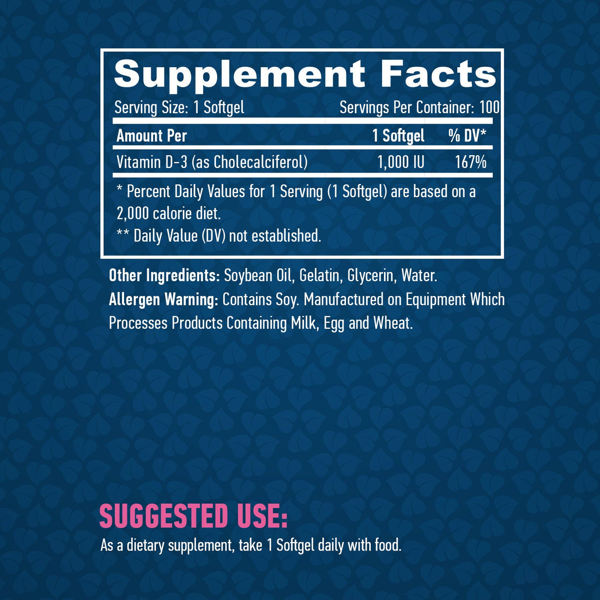 Vitamín D-3 /1000 IU / 100 Softgels