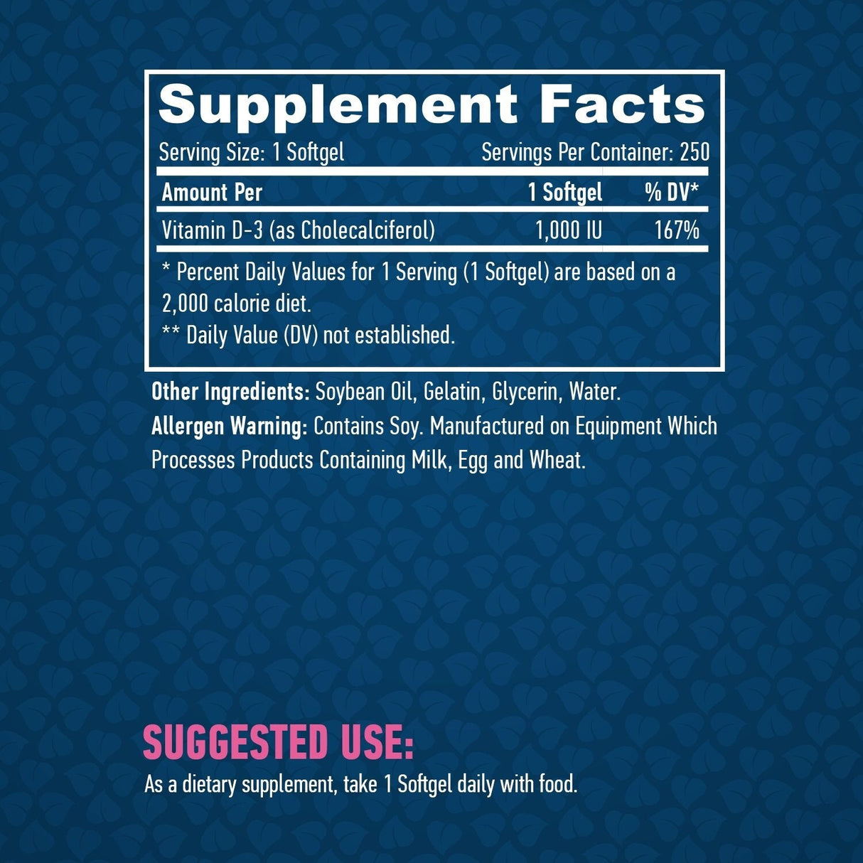 Vitamín D-3 /1000 IU / 250 Softgels
