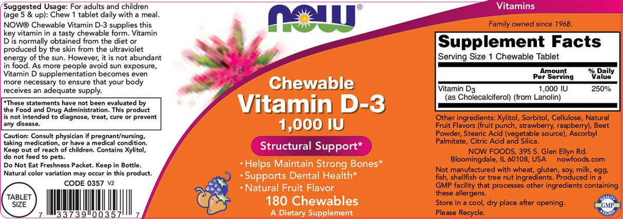 Vitamín D-3 1000 IU | Žuvateľný - 180 žuvateľných tabliet