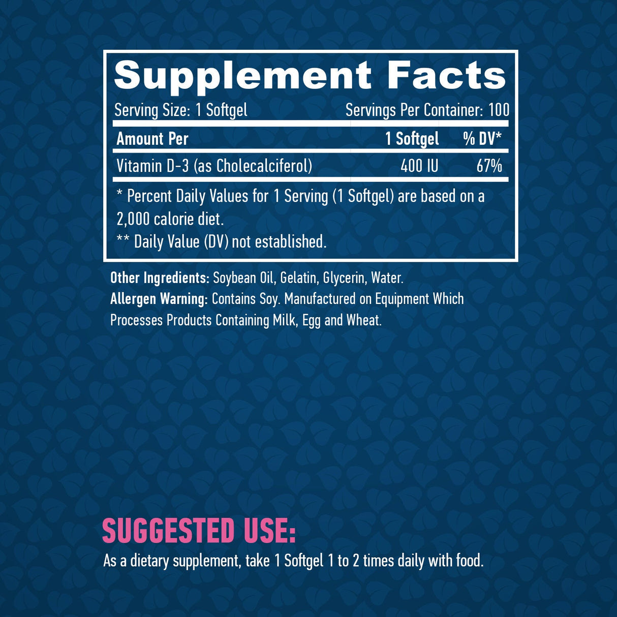 Vitamín D-3 /400 IU / 100 Softgels