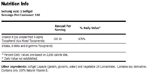 Vitamín E-200 iu d-alfa tokoferoly-100 gélových kapsúl