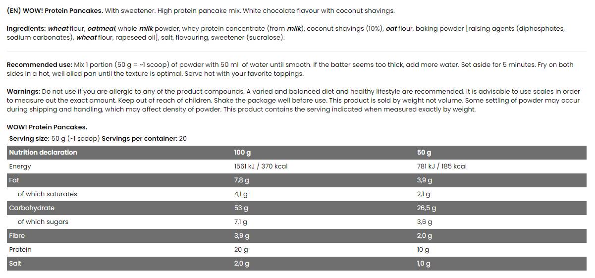 WOW! Proteínové palacinky 20% proteín - pridaný bez cukru - 1 000 gramov