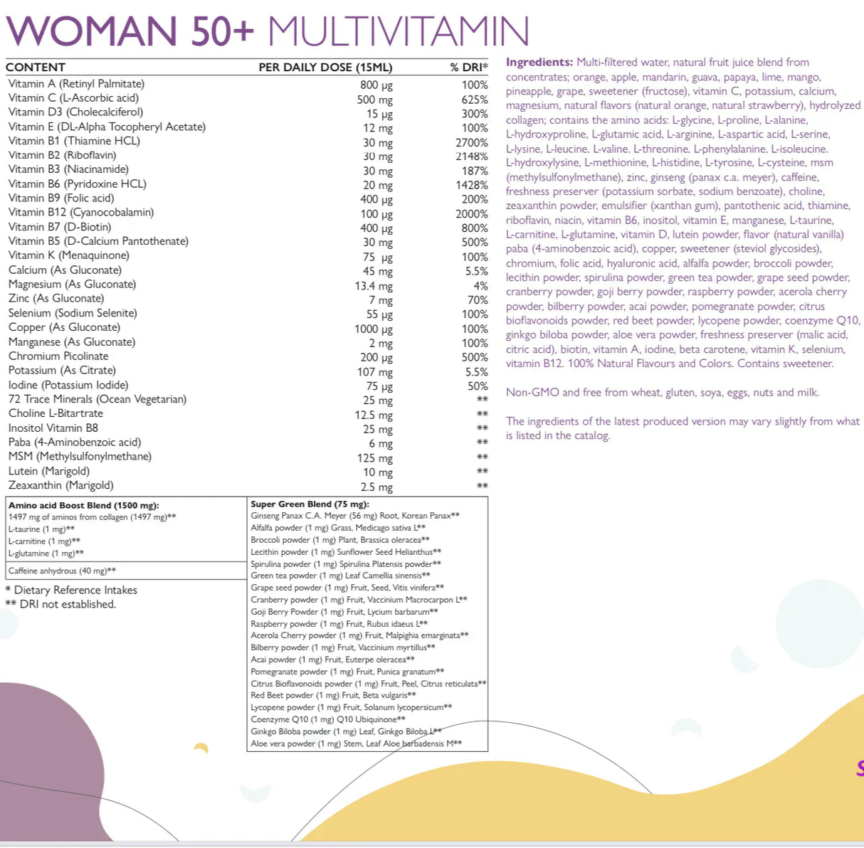 Ženy 50+ multivitamíny pre ženy s kolagénom 1497 mg - 149 účinných látok /500 ml /