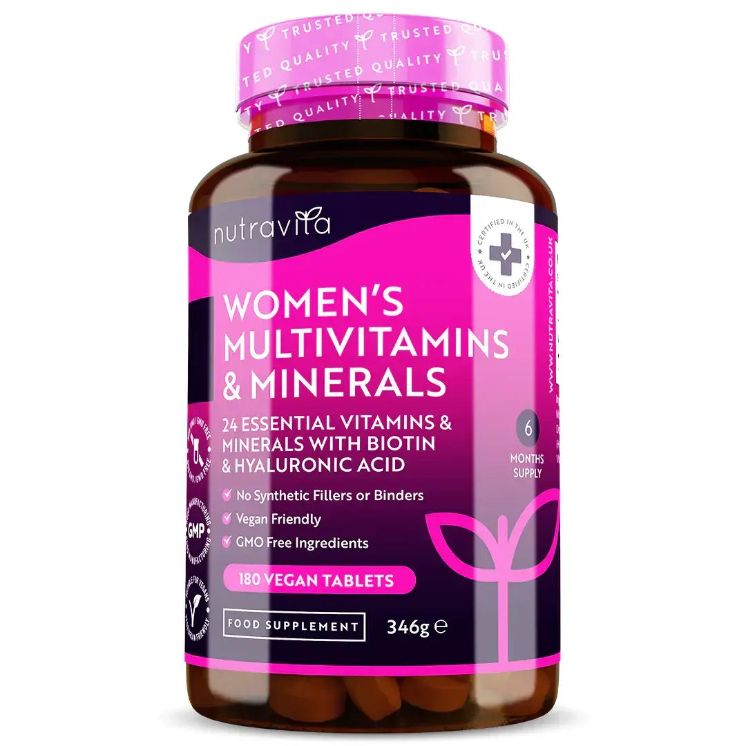 Multivitamíny žien s biotínom a kyselinou hyalurónovou 180 vegánskymi tabletami