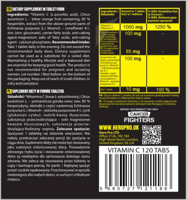 Vitamín C 1000 mg + bioflavonoidy s echinacea + zinok - 120 tabliet