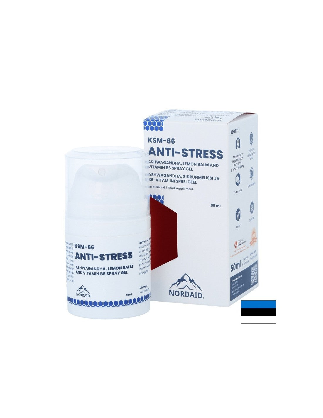 Ashwagandha KSM-66, citrónový balzam a vitamín B6-Pre úzkosť, zlú náladu a únavu, sprejový gel na ústa, 50 ml