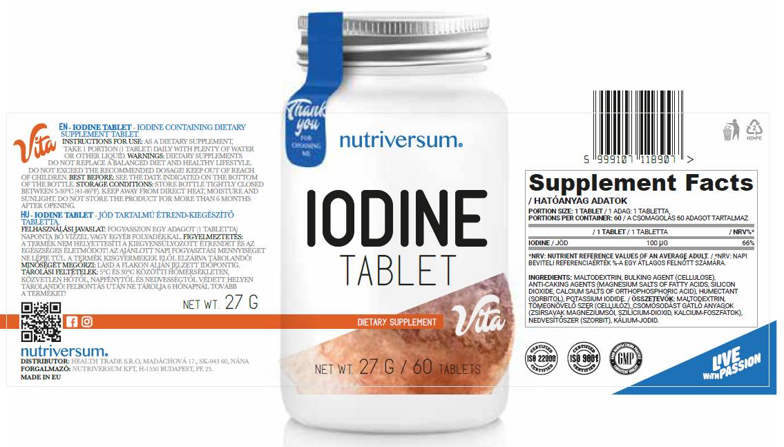 Jódový tablet 100 mcg - 60 tabliet