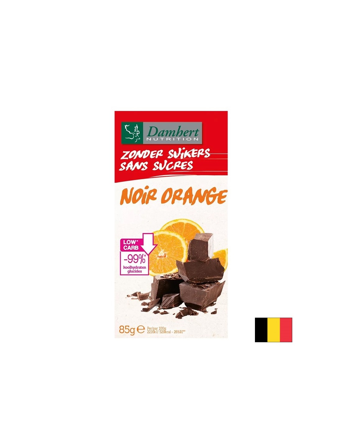 Tmavá čokoláda s oranžovou farbou (bez cukru), 85 g