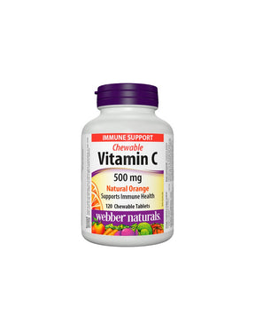 Chewable Vitamin C Natural Orange - Vitamin C 500 mg, 120 orange flavored chewable tablets Webber Naturals - Nutra Best Europe