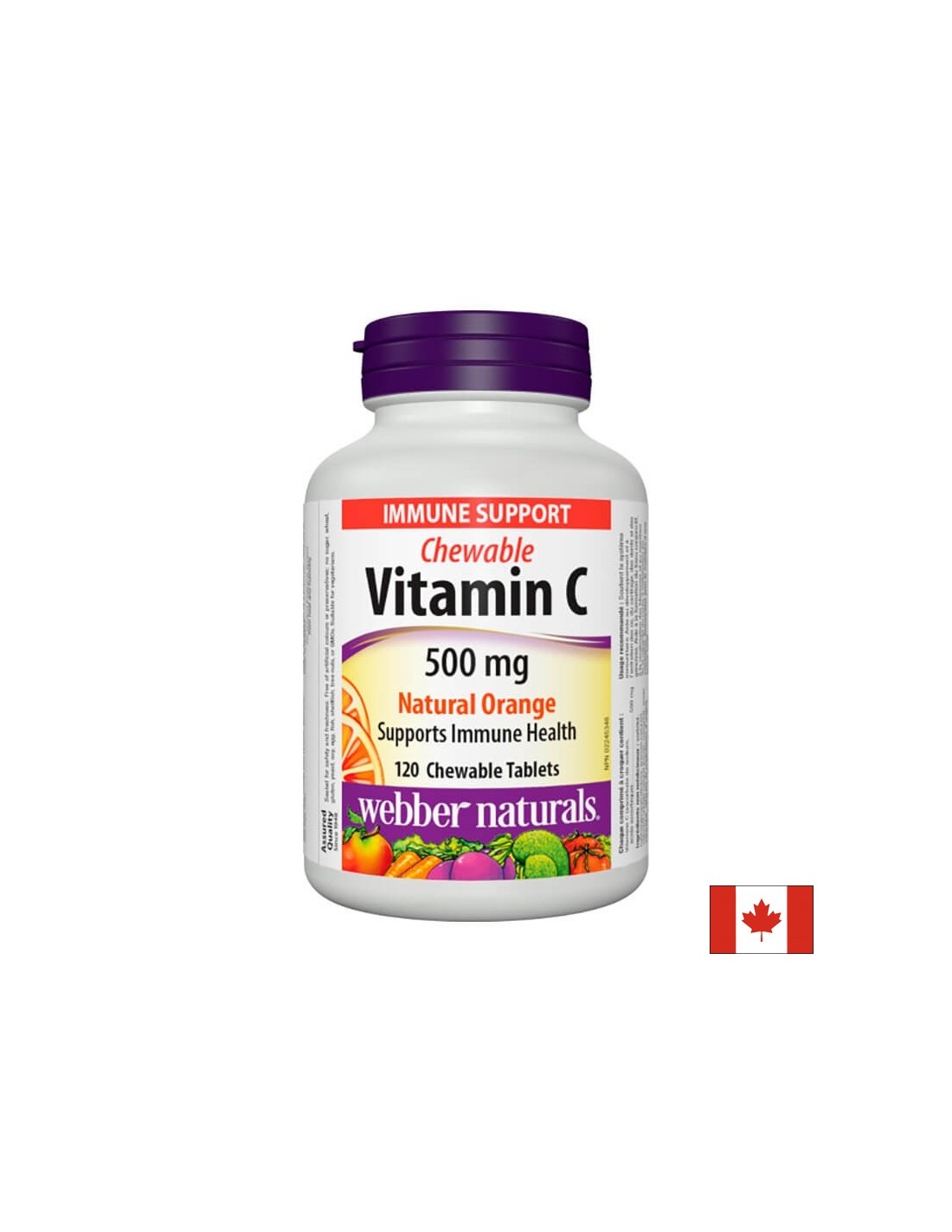 Žuvací vitamín C prírodný pomaranč – vitamín C 500 mg, 120 žuvacích tabliet s pomarančovou príchuťou <tc>Webber Naturals</tc>