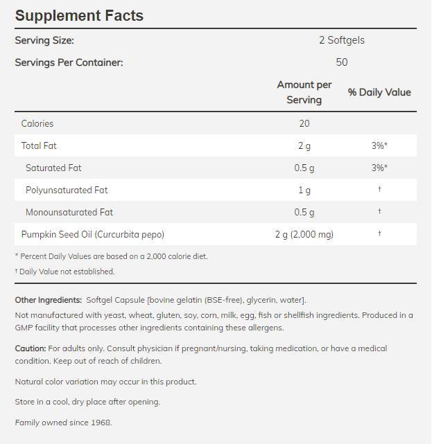 Olej z tekvicového semena 1 000 mg - 200 gélových kapsúl