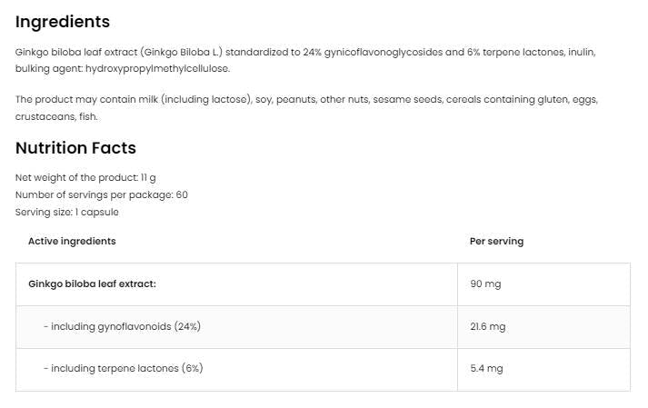 Ginkgo Biloba 90 mg / vege - 60 kapsúl