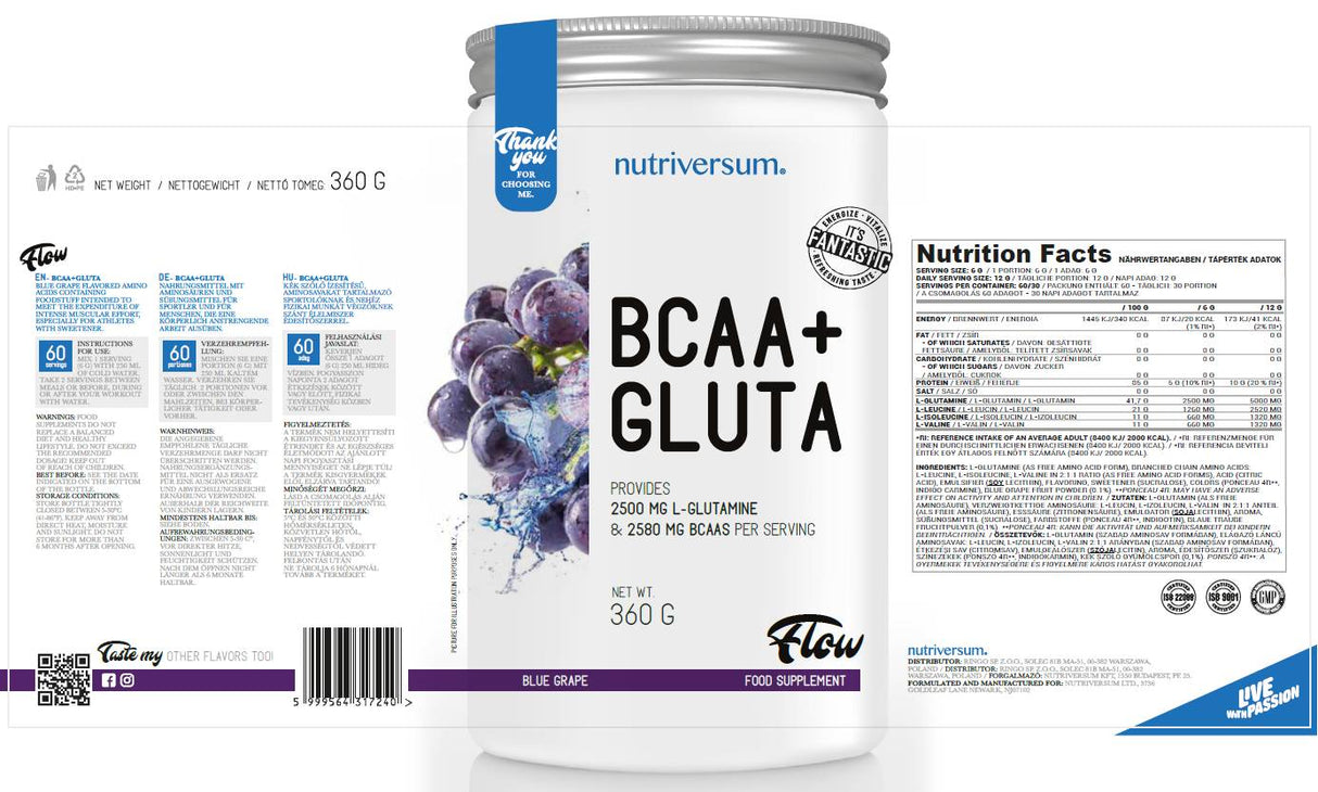 BCAA + gluta prášok Prietok - 360 gramov