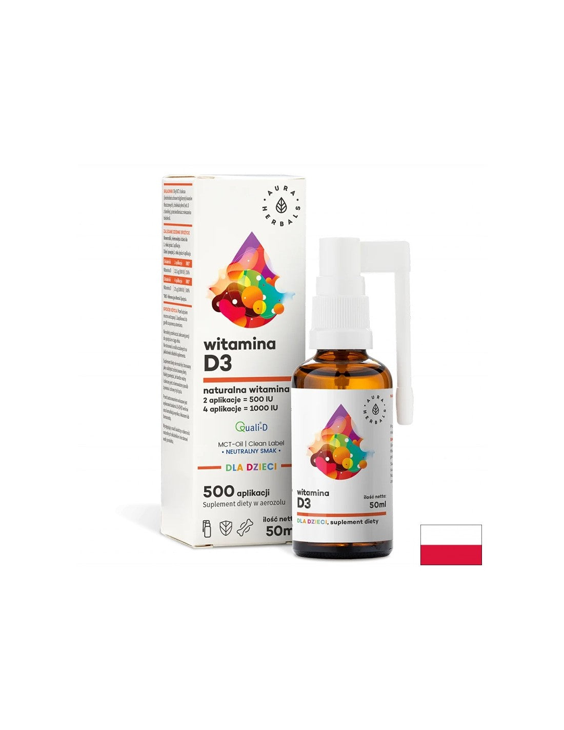 Starostlivosť o kosti a silná imunita - Vitamín D3 pre deti a dospelých, Ústny sprej, 50 ml <tc>Aura Herbals</tc>