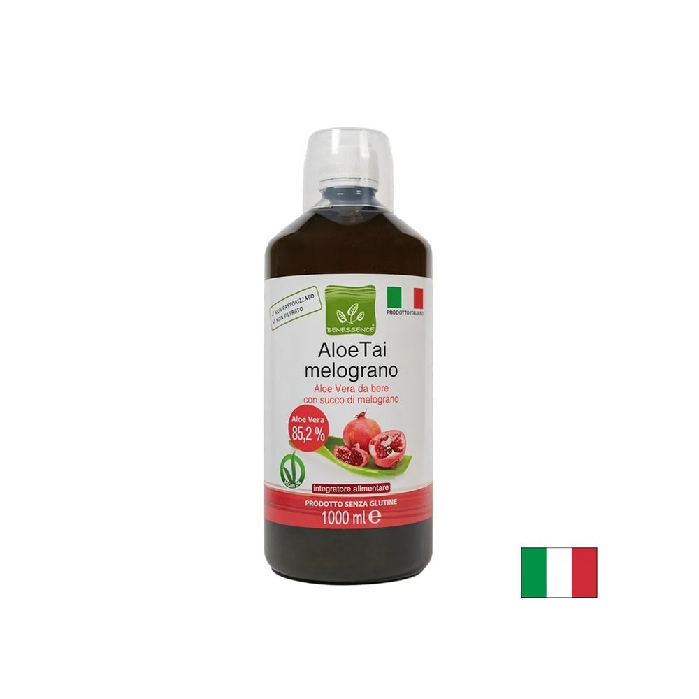 Aloe vera (šťava z listov a buničina) + šťavy z granátového jablka - imunita, trávenie, ochrana antioxidantov. 1 liter, 20 dávok