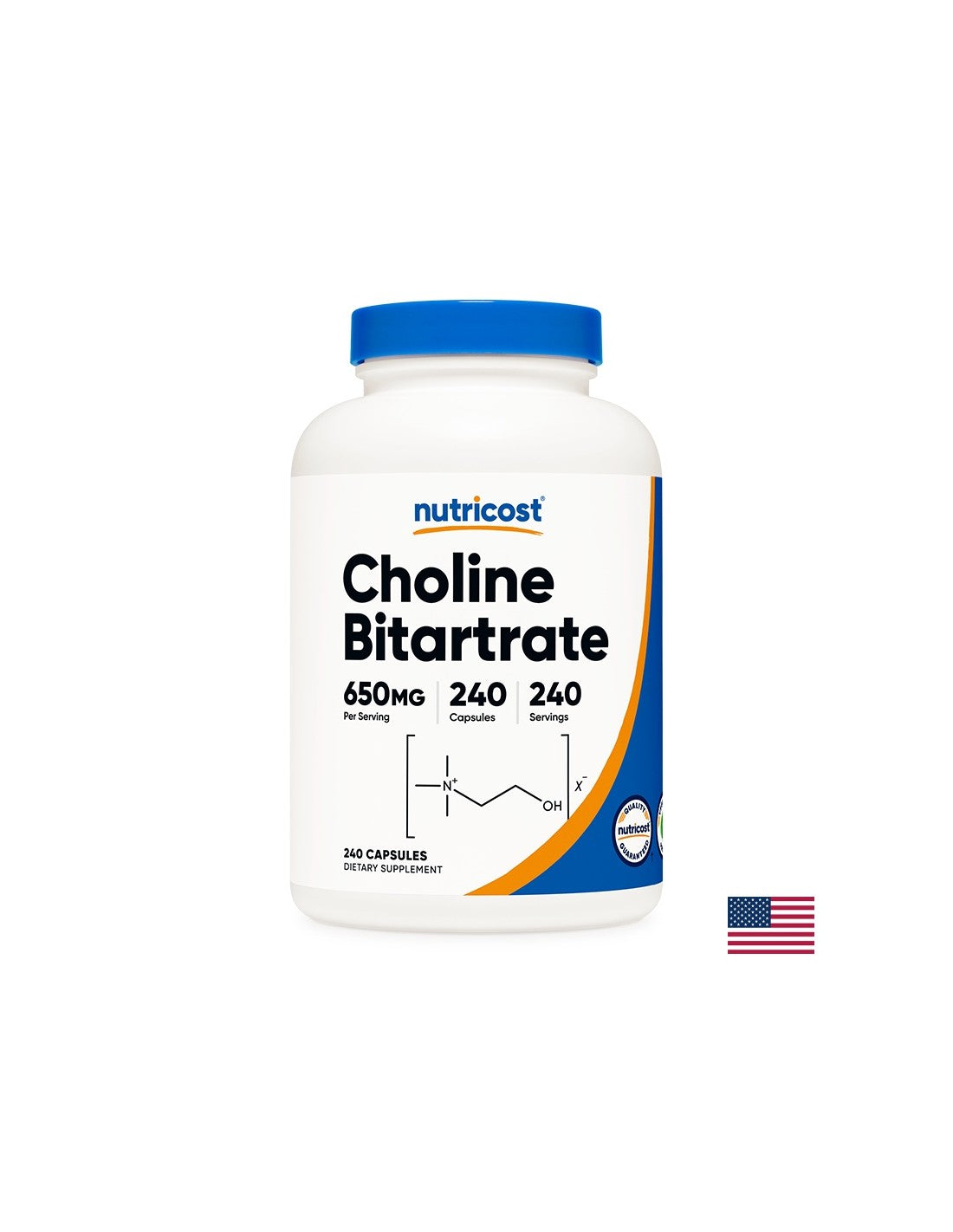 Funkcia mozgu – cholín bitartrát (vitamín B4), 240 <tc>Nutricost</tc> Kapsuly