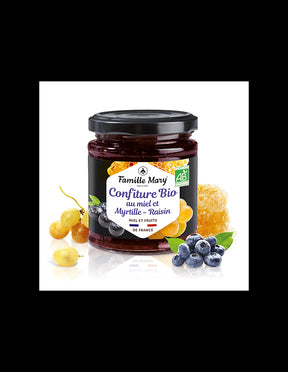 Jam from organic honey, blueberries and grapes, 220 g - Nutra Best Europe