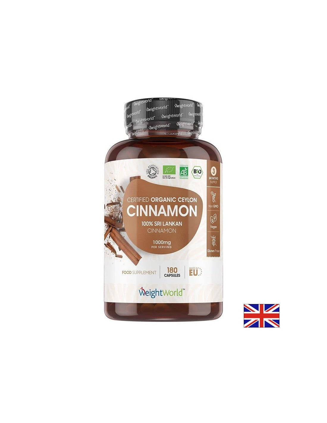 Hmotnosť a krv Cukor - Ceylon Cinnamon (Organic), 1 000 mg x 180 kapsúl hmotnosti sveta