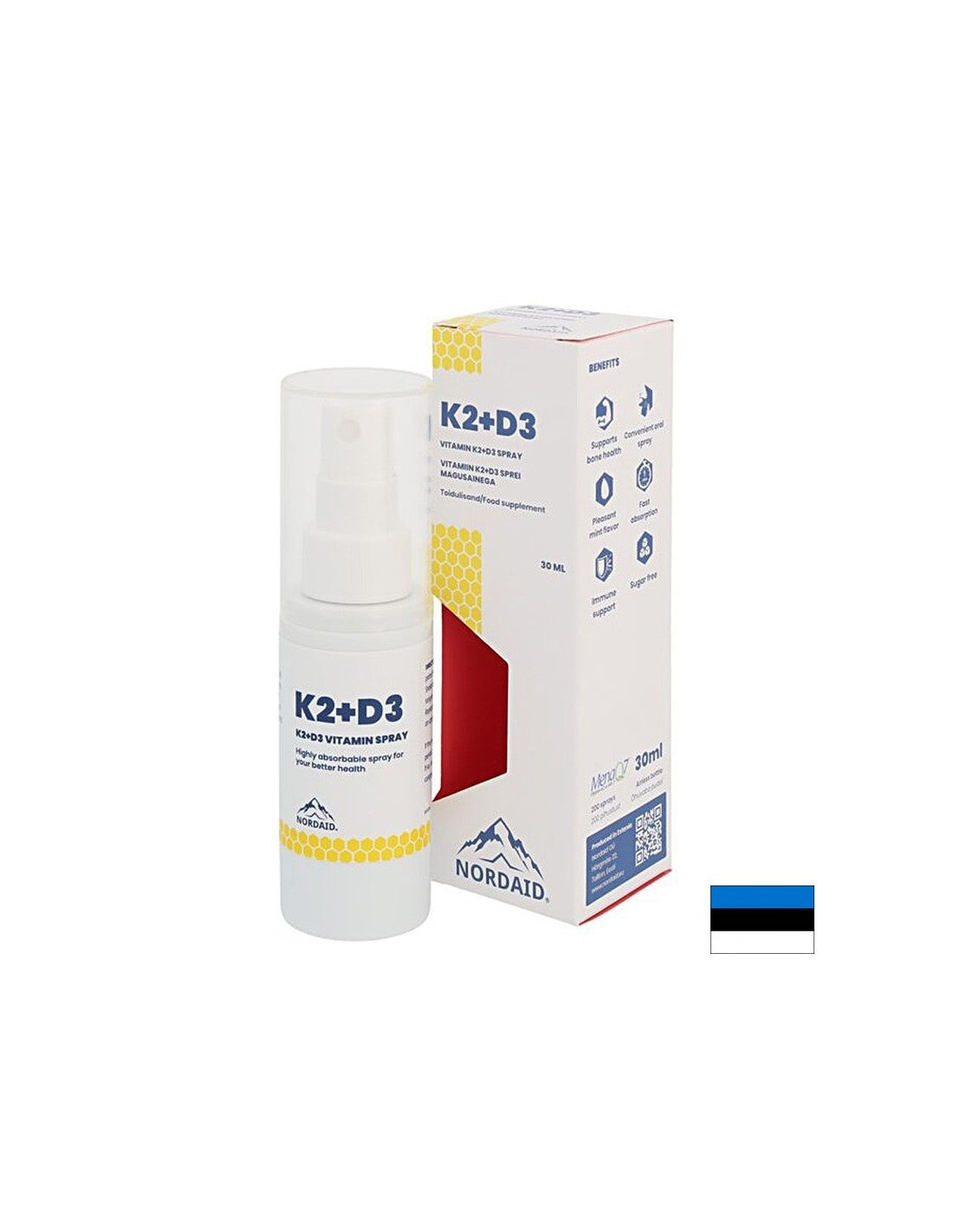 Vitamíny K2 (20 µg) + D3 (800 IU) - Zdravie srdca a kostí, silná imunita, ústa sprej, 30 ml, 200 sprejov