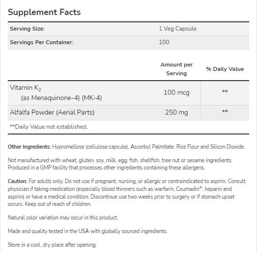 Vitamín K -2 100 mcg - 250 kapsúl
