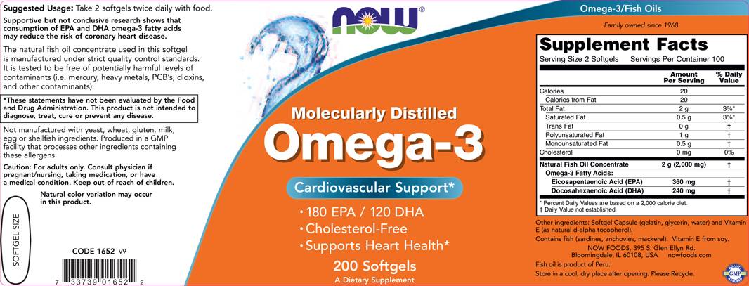 Omega 3 1 000 mg / molekulárne destilované - 200 gélových kapsúl