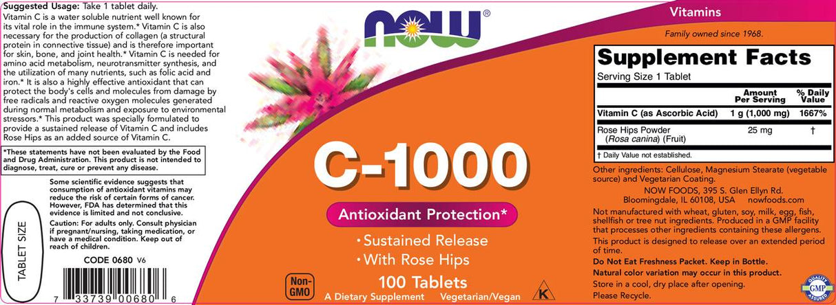 Vitamín C -1000 s ružovými bokmi / trvalým uvoľňovaním - 100 tabliet