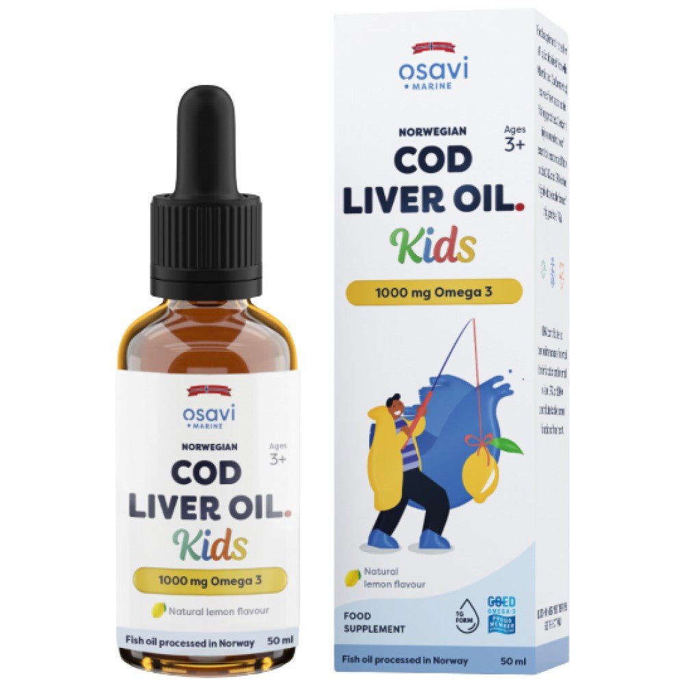 Norwegian Cod Pečeň Oil Kids | Kvapalné omega kvapky s príchuťou citróna - 50 ml