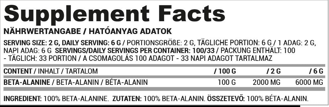 Beta alanínový prášok 100% čistý - 200 gramov