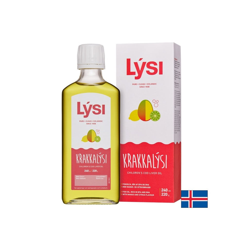 Omega-3 pre deti a dospelých 2390 mg (Islandský olej z tresčej pečene), 240 ml, s príchuťou manga a citrusu
