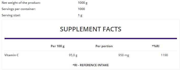 Prášok vitamínu C / ochutená 1 000 gramov