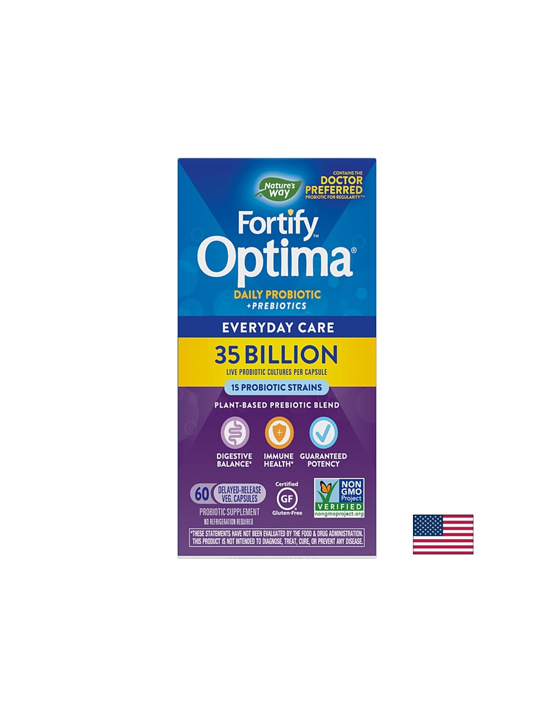 Fortify ™ Optima® Daily Probiotic + Prebiotic - Fortify probiotic + Prebiotics, 35 miliárd aktívnych probiotík, 60 kapsúl prírody