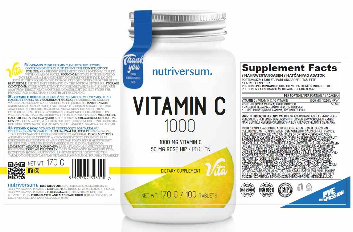 Vitamín C 1000 | s ružovými bokmi - 100 tabliet