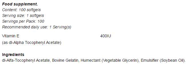 Vitamín E vzorec 400 IU - 100 gélových kapsúl