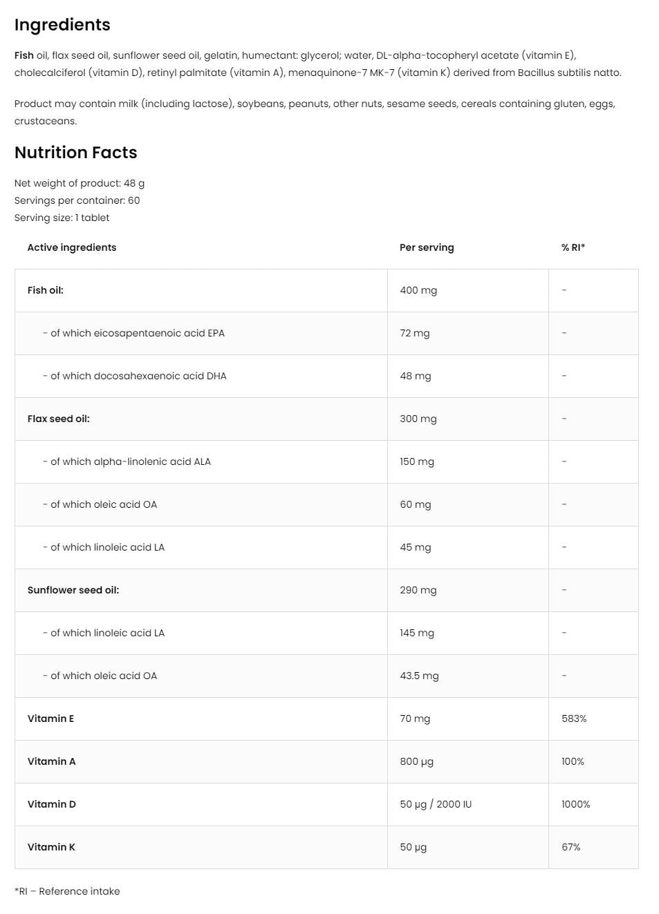 Omega 3-6-9 + Adek | Vitamín A + D + E + K 60 GEL kapsuly