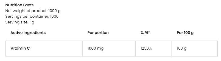 100% prášok vitamínu C - 1 000 gramov