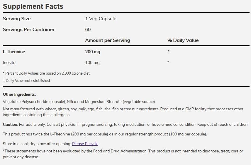 L -theanine 200 mg / dvojitá sila - 120 kapsúl