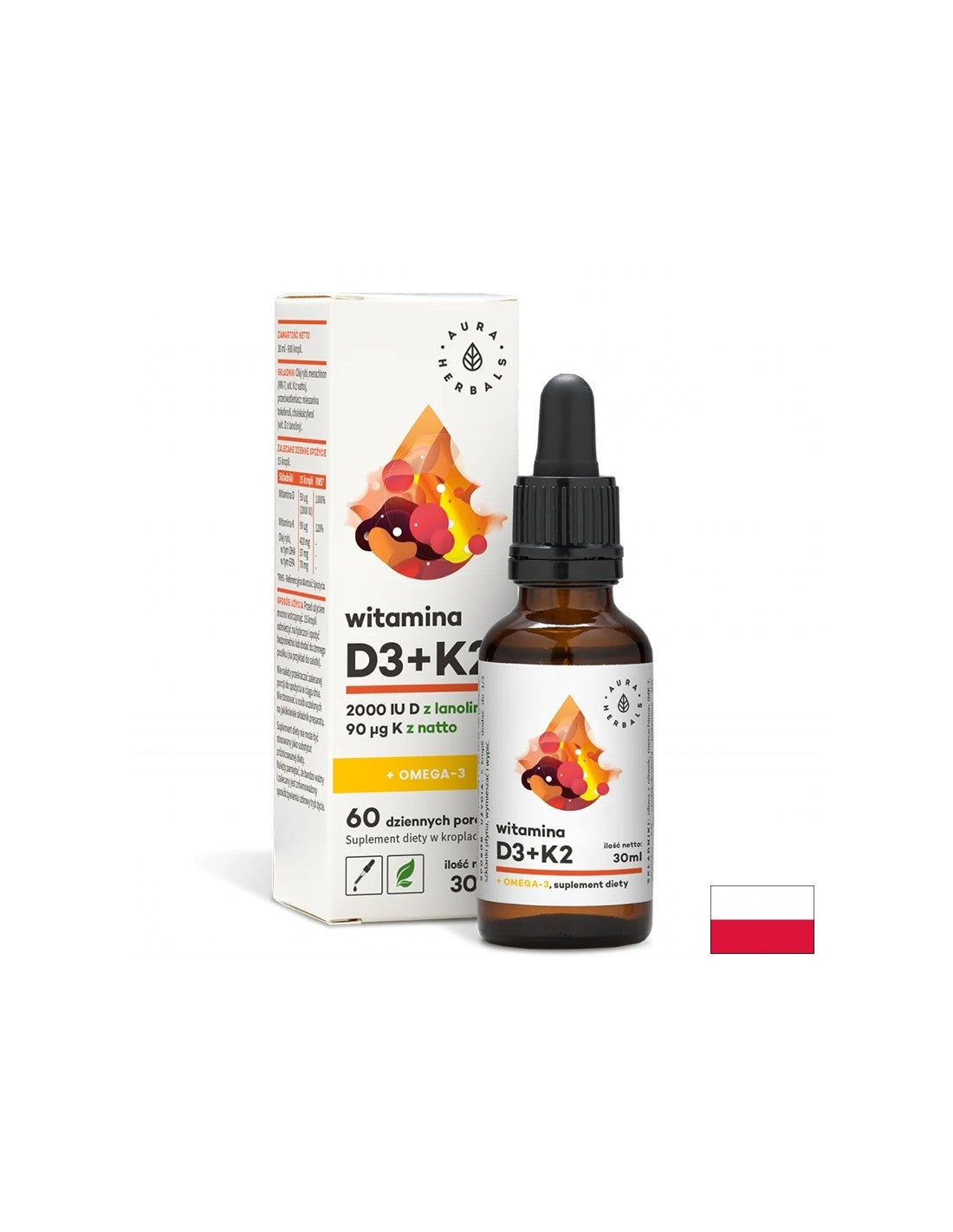 Na podporu kostí, imunity a funkcie mozgu - Vitamín D3 + K2 + Omega-3, kvapky 30 ml <tc>Aura Herbals</tc>
