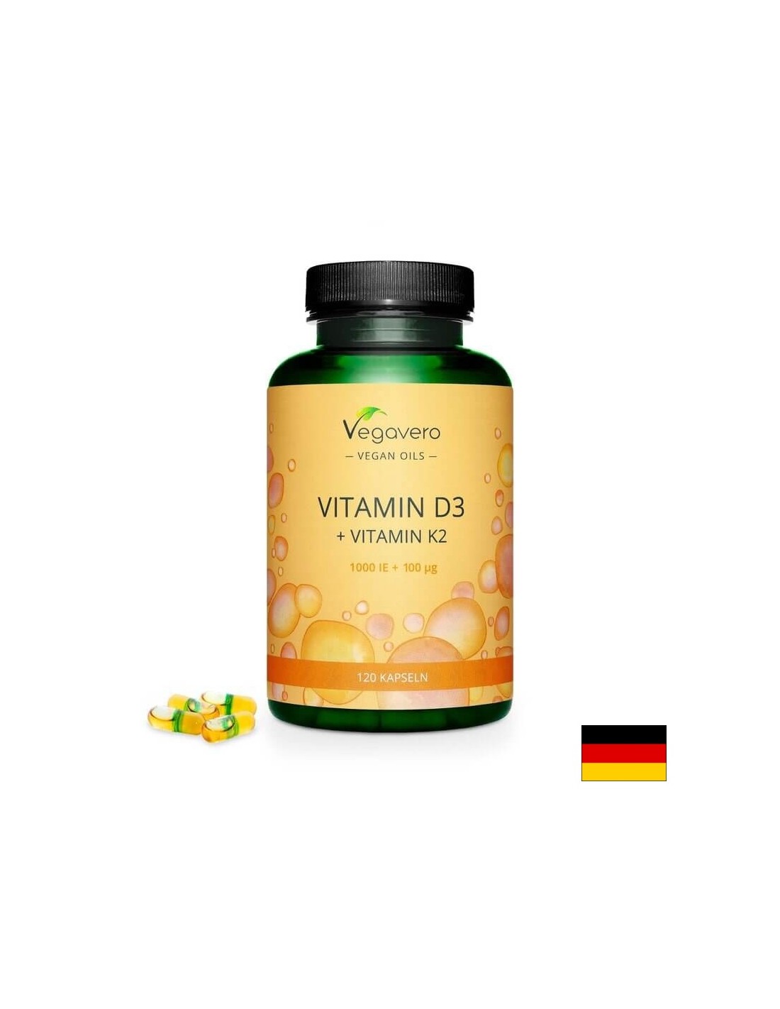 Vitamín D3 + K2/ Vitamín D3 1000 IU + K2 100 µg, 120 kapsúl, 100 % vegan <tc>Vegavero</tc>